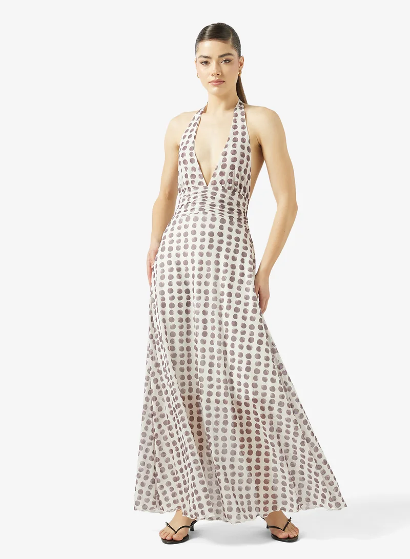 Ginger Monochrome Halter Neck Printed A Line Dress